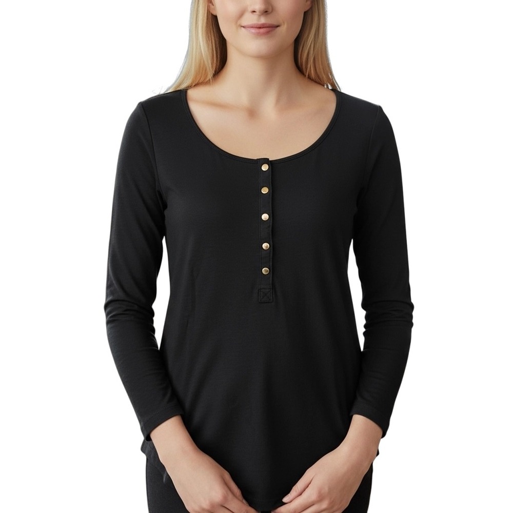 Skinny Girl SZ Small Black 3/4 sleeve‎ buttoned Henley shirt. Basic. Layering
